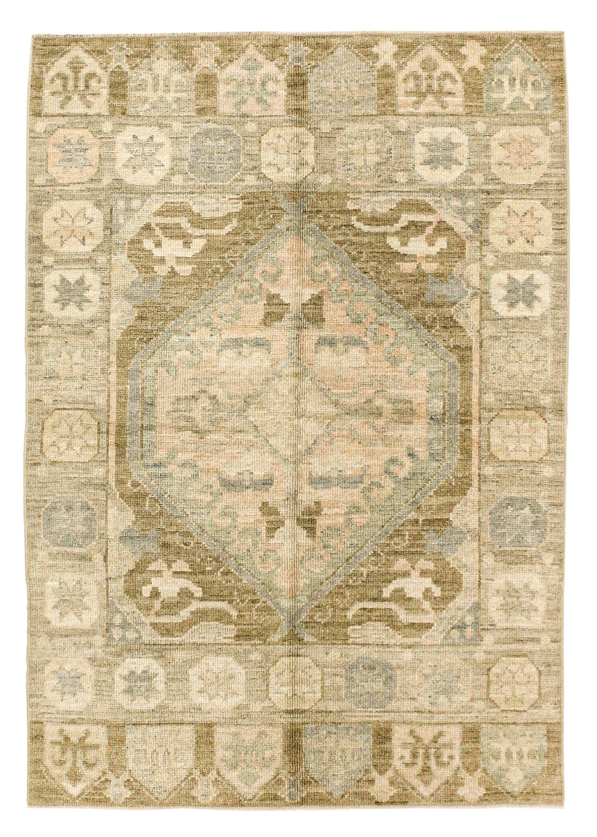 4x6 Blue and Ivory Turkish Oushak Rug