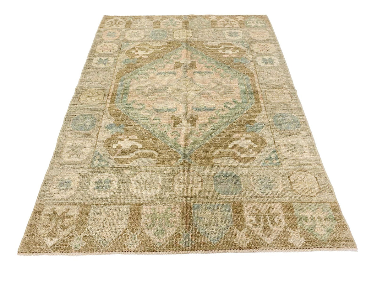 4x6 Blue and Ivory Turkish Oushak Rug