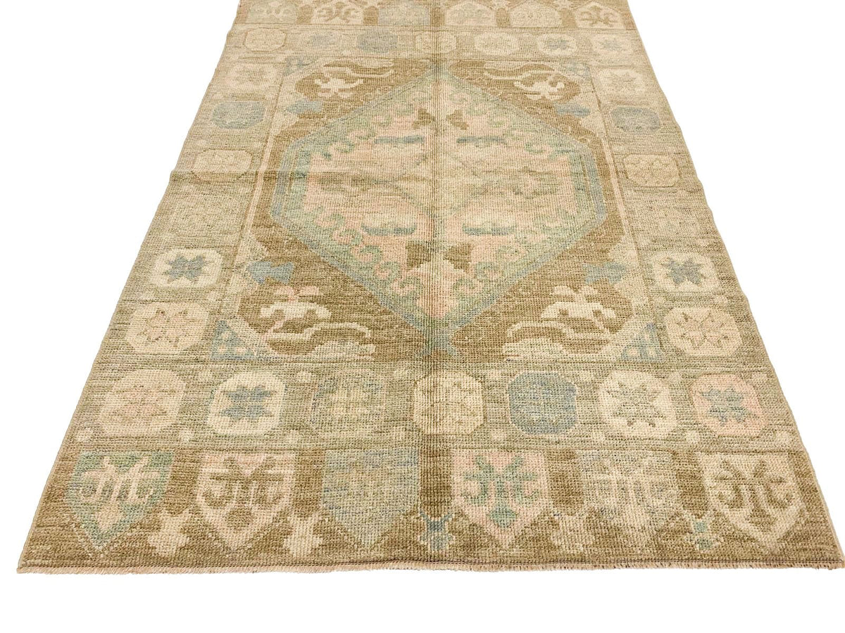 4x6 Blue and Ivory Turkish Oushak Rug