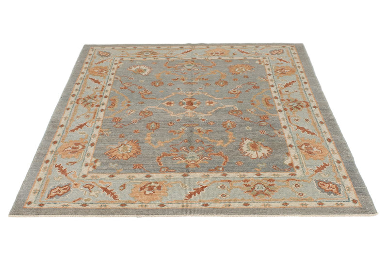 5x5 Gray and Blue Turkish Oushak Rug