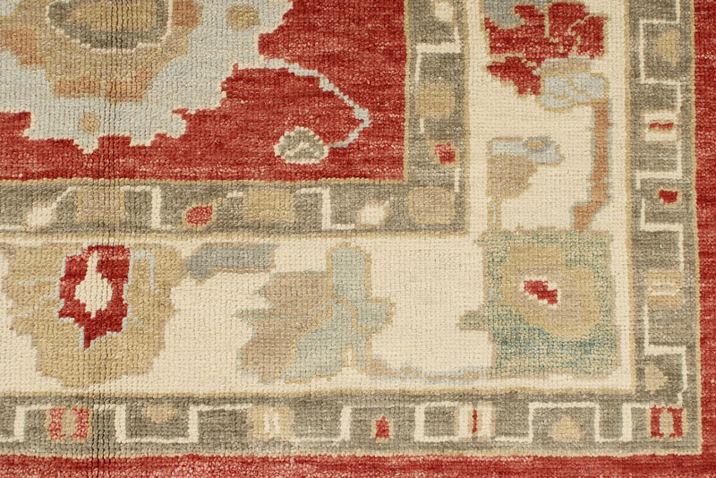 5x7 Red and Ivory Turkish Oushak Rug