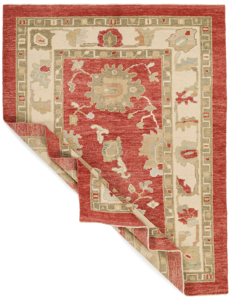 5x7 Red and Ivory Turkish Oushak Rug