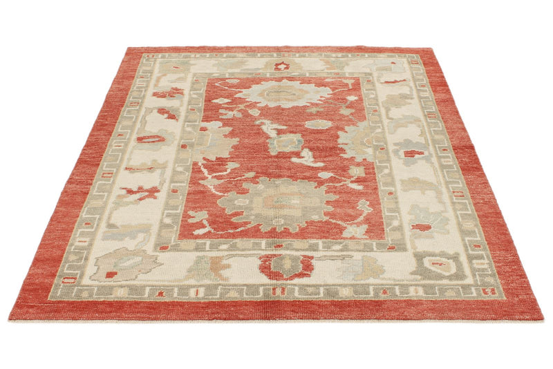 5x7 Red and Ivory Turkish Oushak Rug