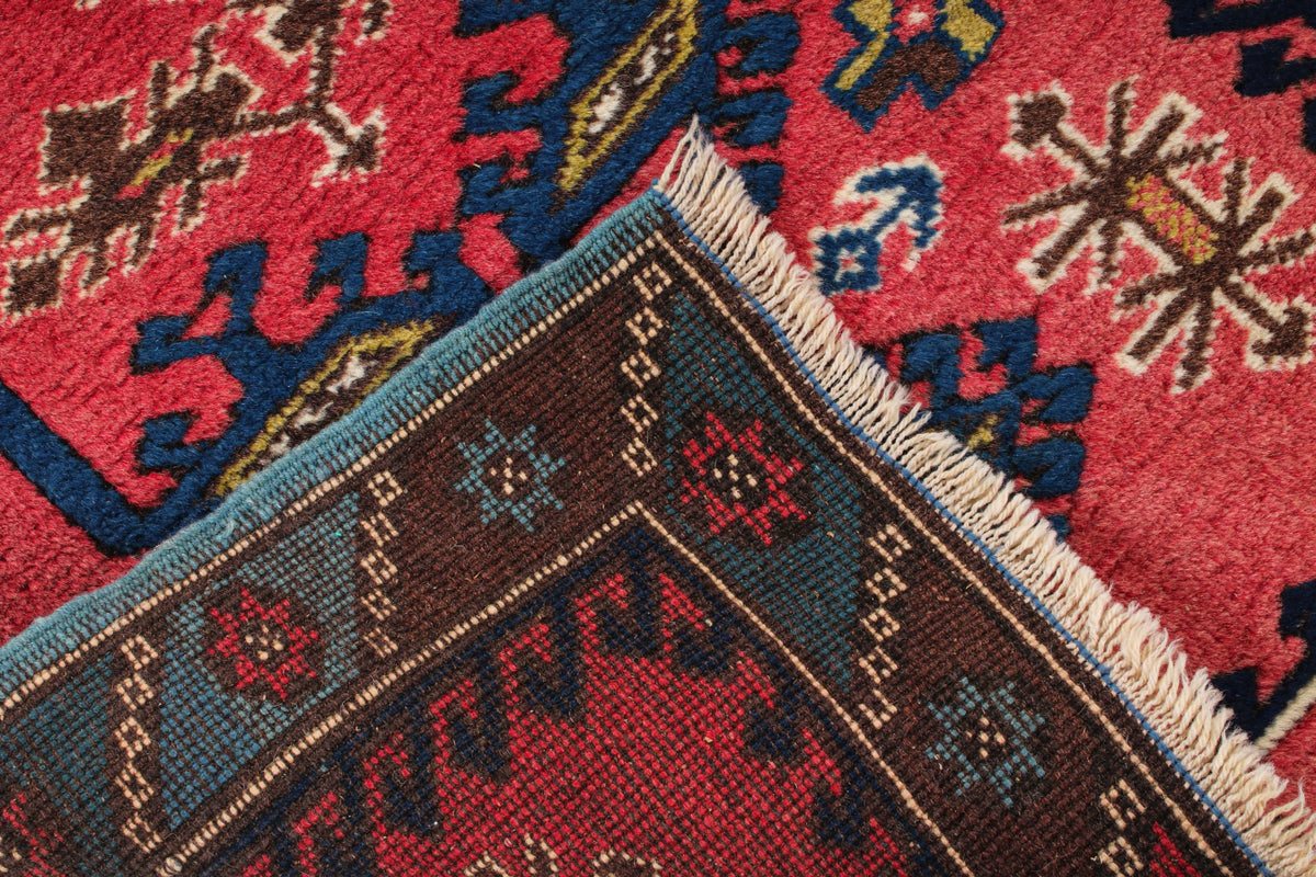 2x4 Pink and Blue Anatolian Tribal Rug