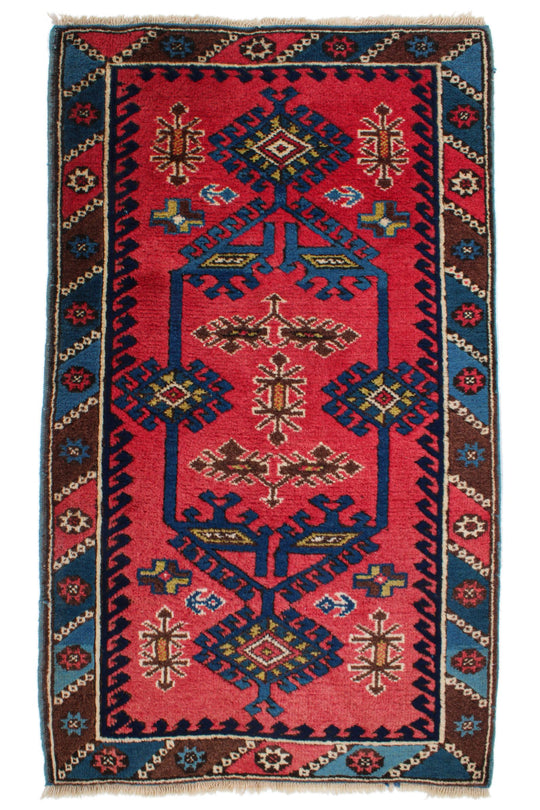 2x4 Pink and Blue Anatolian Tribal Rug