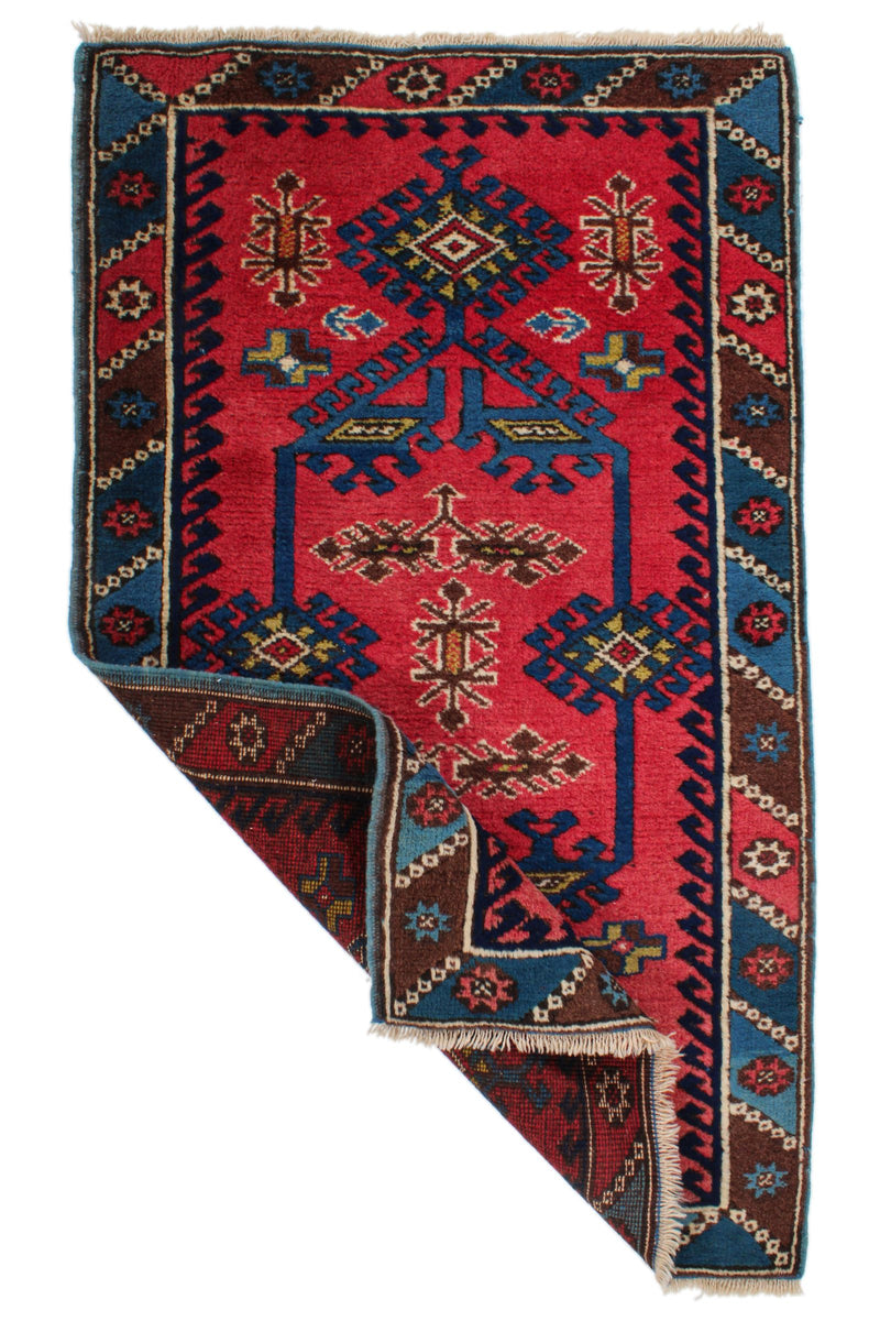 2x4 Pink and Blue Anatolian Tribal Rug