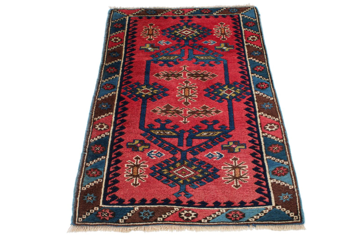 2x4 Pink and Blue Anatolian Tribal Rug