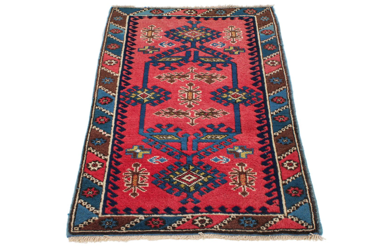 2x4 Pink and Blue Anatolian Tribal Rug