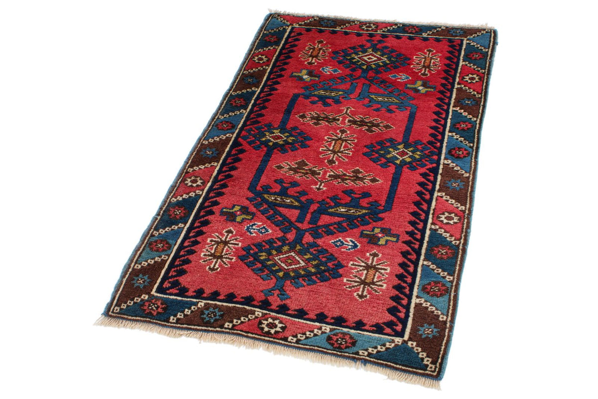 2x4 Pink and Blue Anatolian Tribal Rug