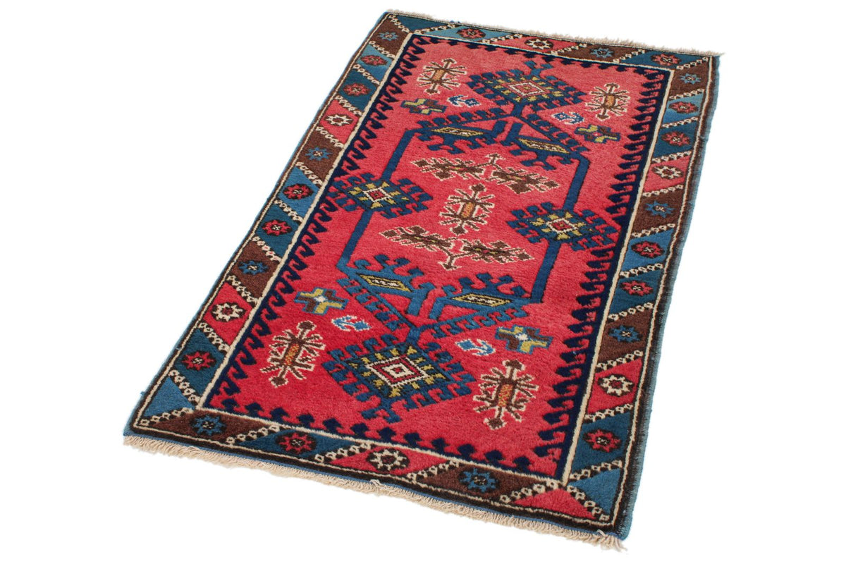 2x4 Pink and Blue Anatolian Tribal Rug
