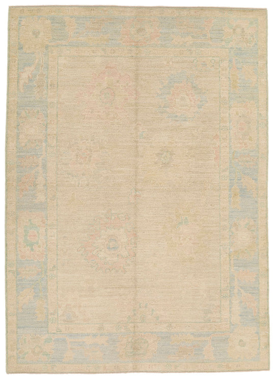 5x7 Ivory and Blue Turkish Oushak Rug