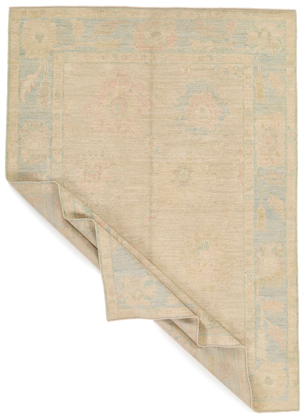 5x7 Ivory and Blue Turkish Oushak Rug