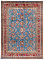 9x12 Blue and Red Kazak Tribal Rug