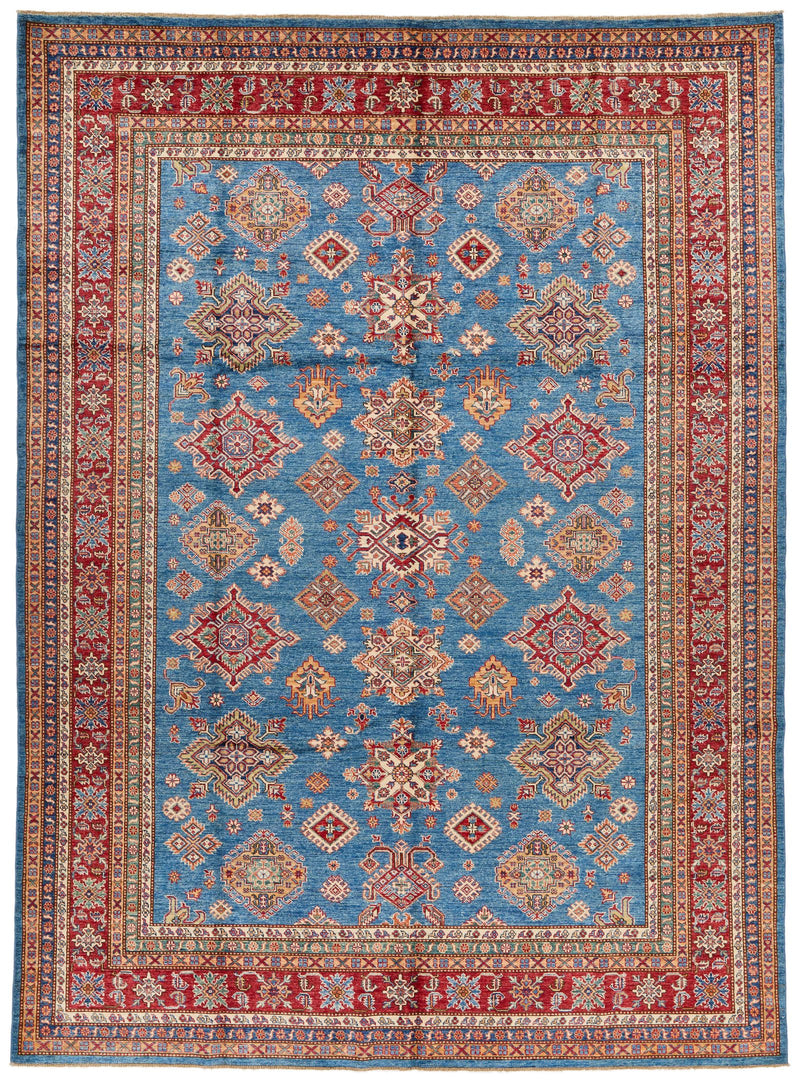 9x12 Blue and Red Kazak Tribal Rug