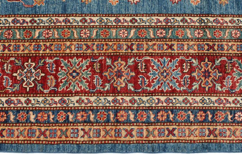 9x12 Blue and Red Kazak Tribal Rug