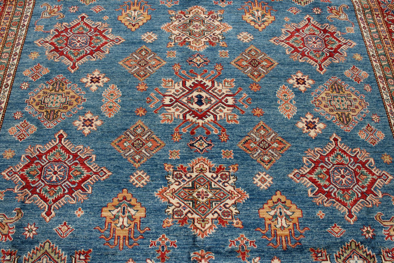 9x12 Blue and Red Kazak Tribal Rug