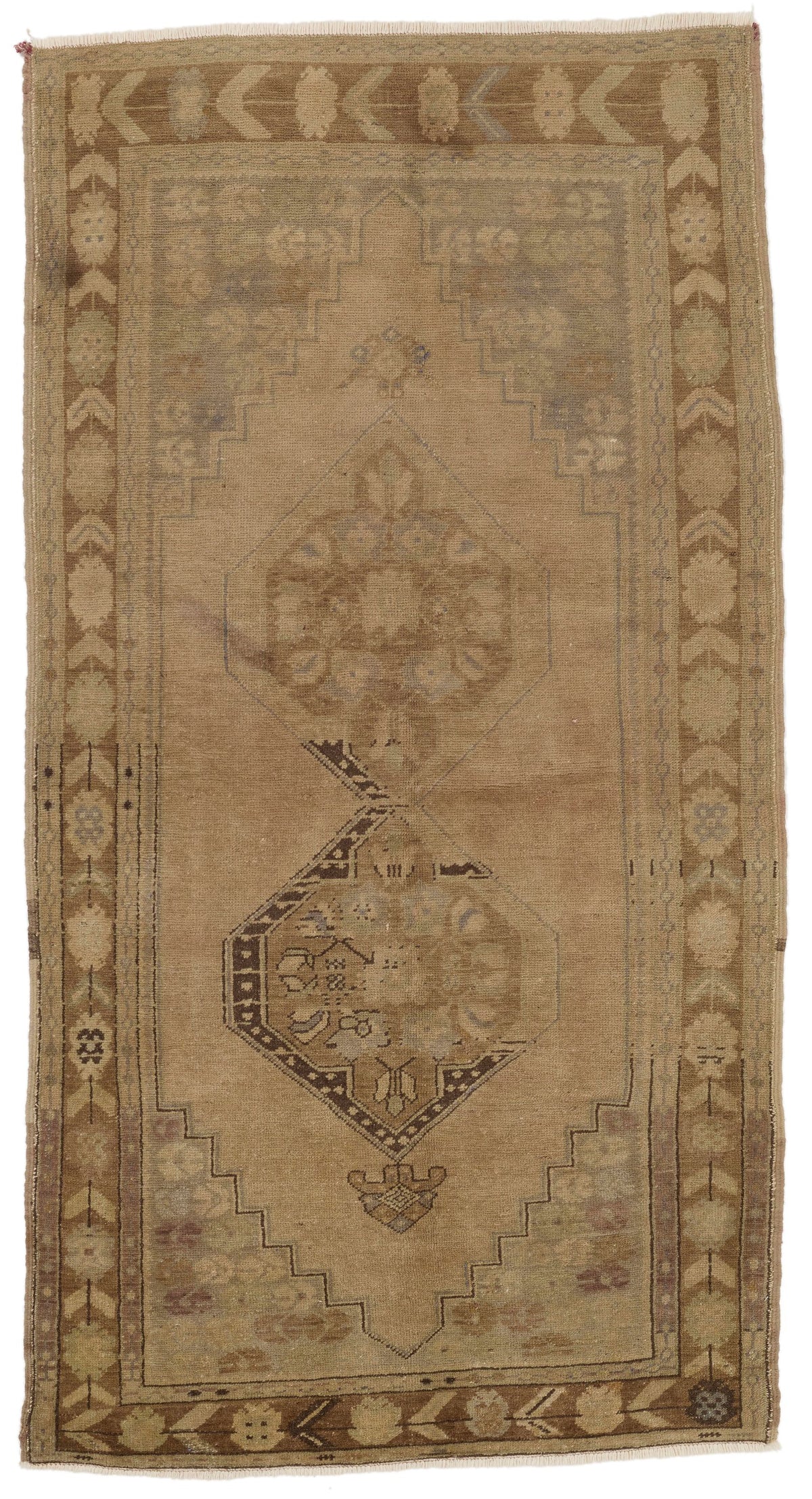 4x8 Ivory and Brown Turkish Tribal Rug