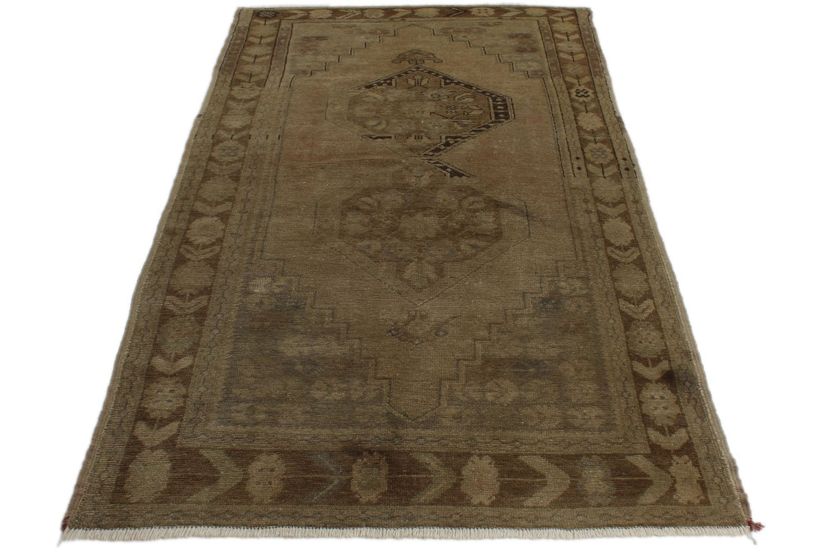 4x8 Ivory and Brown Turkish Tribal Rug