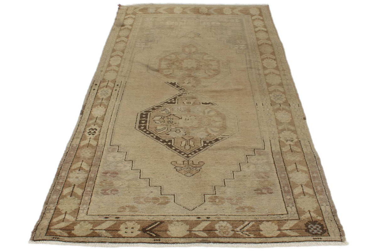 4x8 Ivory and Brown Turkish Tribal Rug