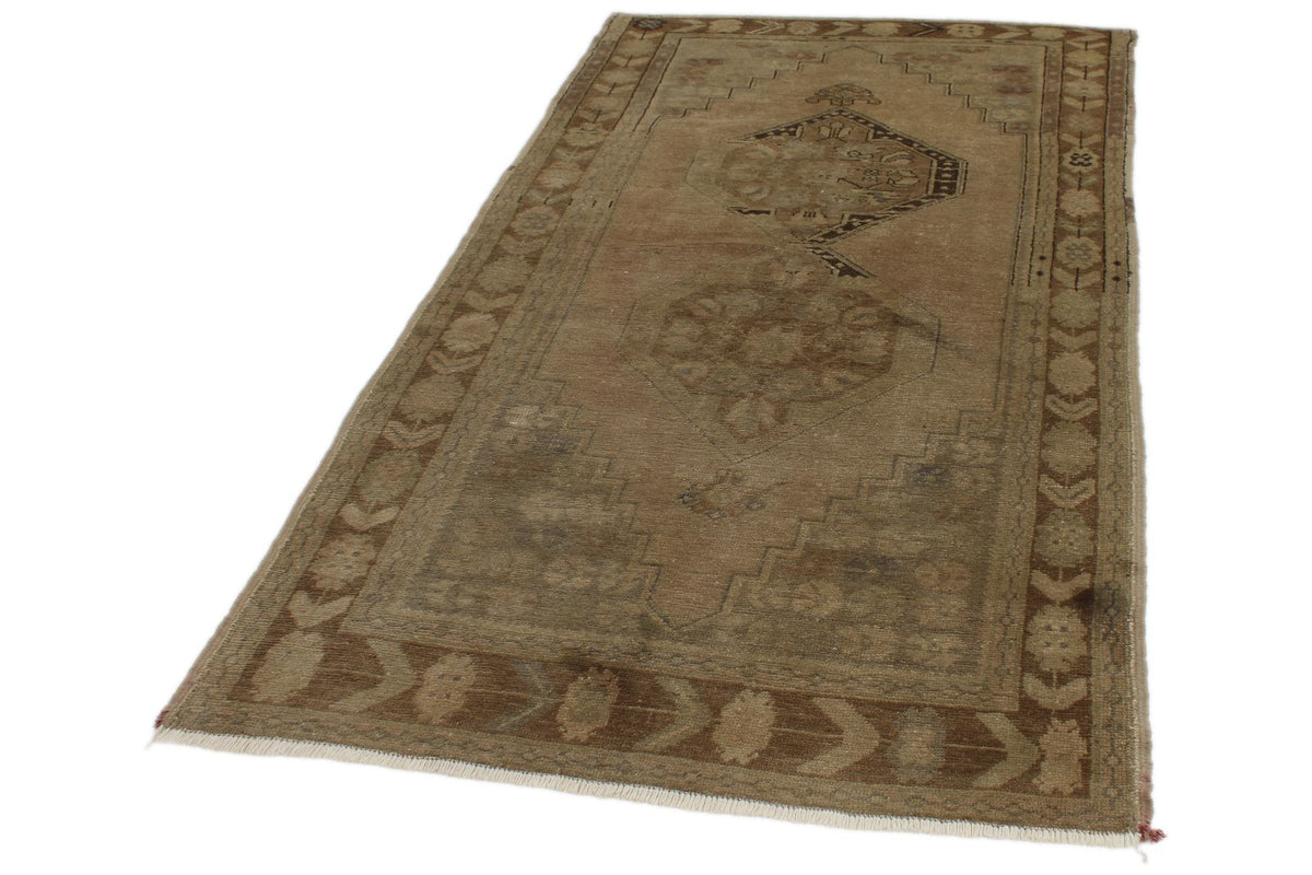 4x8 Ivory and Brown Turkish Tribal Rug