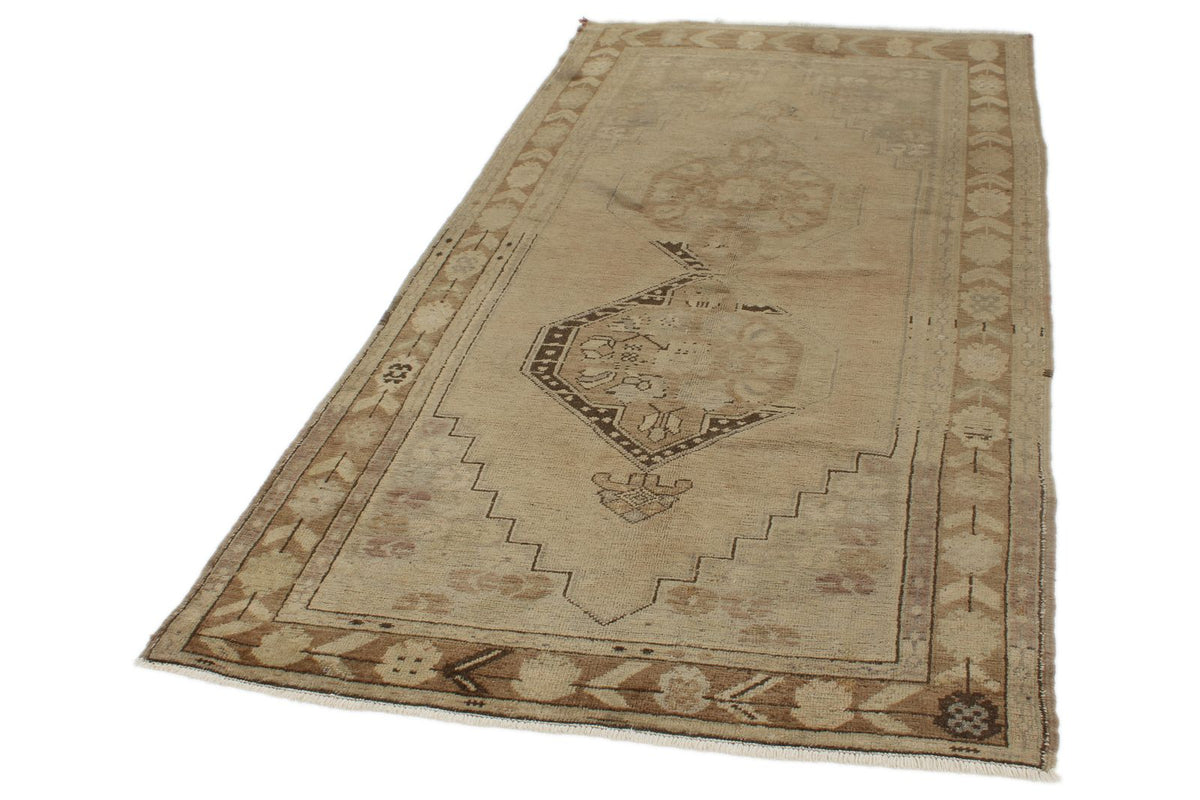 4x8 Ivory and Brown Turkish Tribal Rug