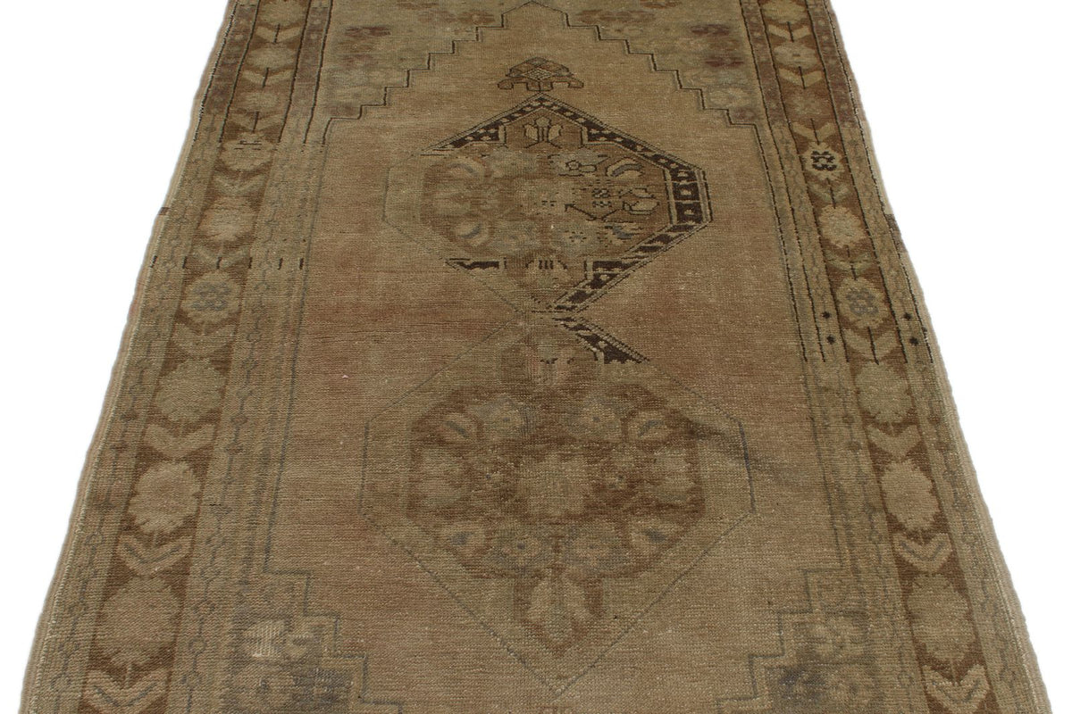 4x8 Ivory and Brown Turkish Tribal Rug