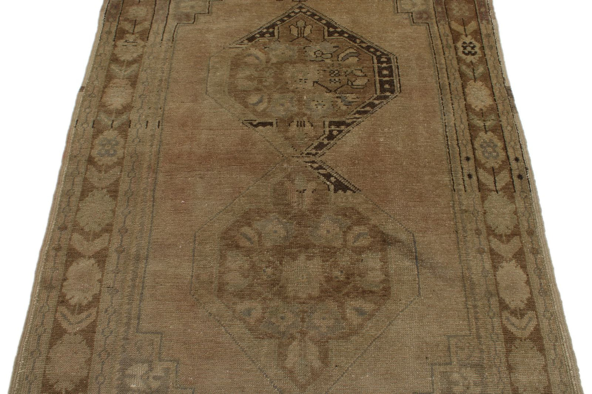 4x8 Ivory and Brown Turkish Tribal Rug