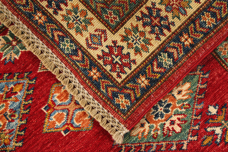 4x6 Red and Ivory Kazak Tribal Rug