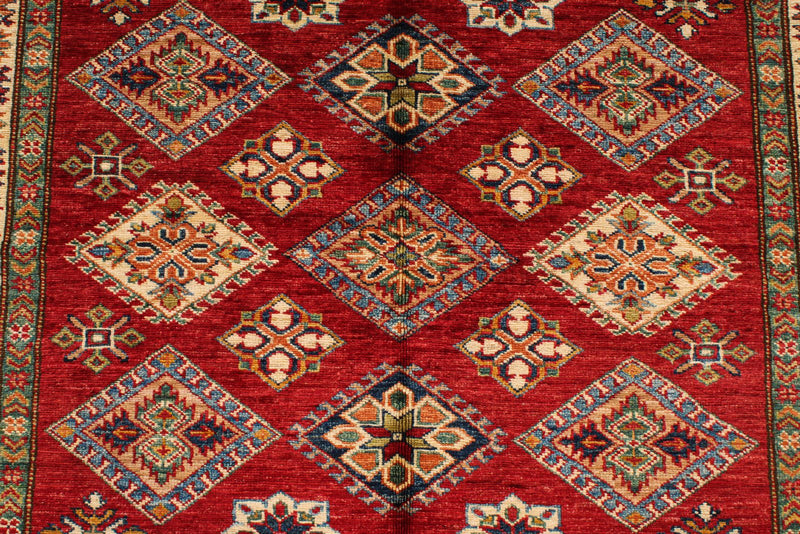 4x6 Red and Ivory Kazak Tribal Rug