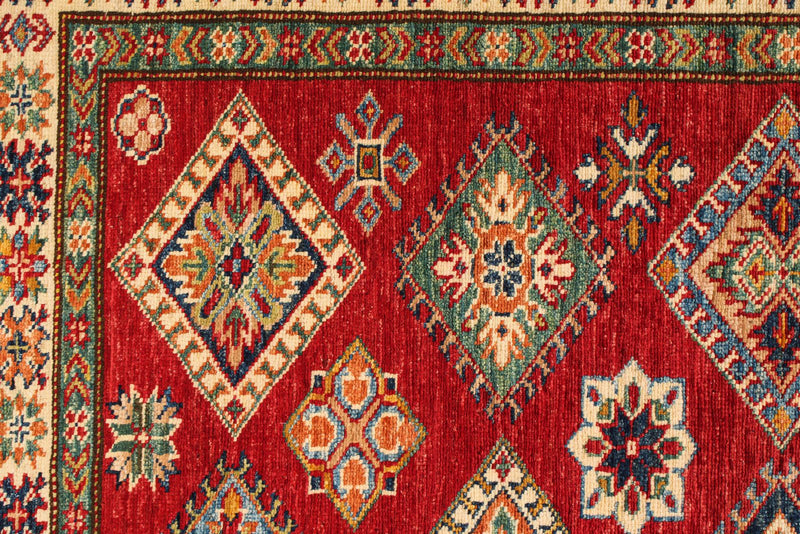 4x6 Red and Ivory Kazak Tribal Rug