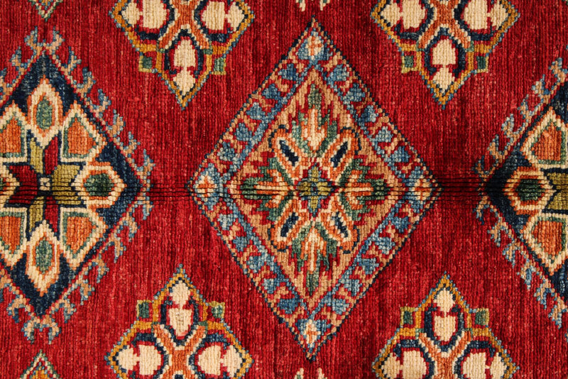 4x6 Red and Ivory Kazak Tribal Rug