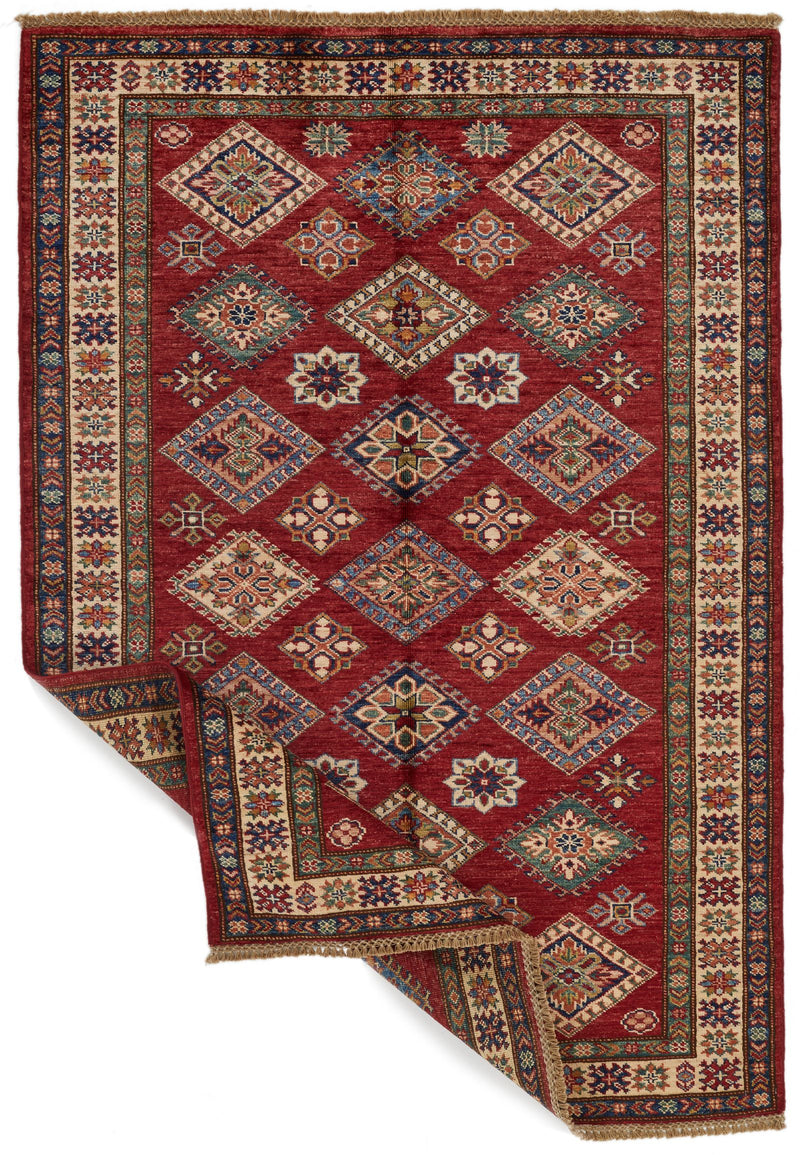 4x6 Red and Ivory Kazak Tribal Rug