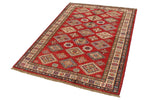 4x6 Red and Ivory Kazak Tribal Rug