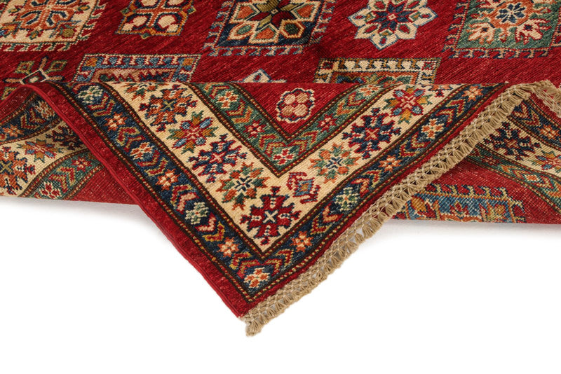 4x6 Red and Ivory Kazak Tribal Rug