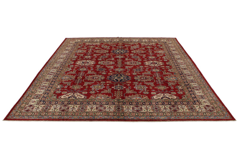 8x10 Red and Ivory Kazak Tribal Rug