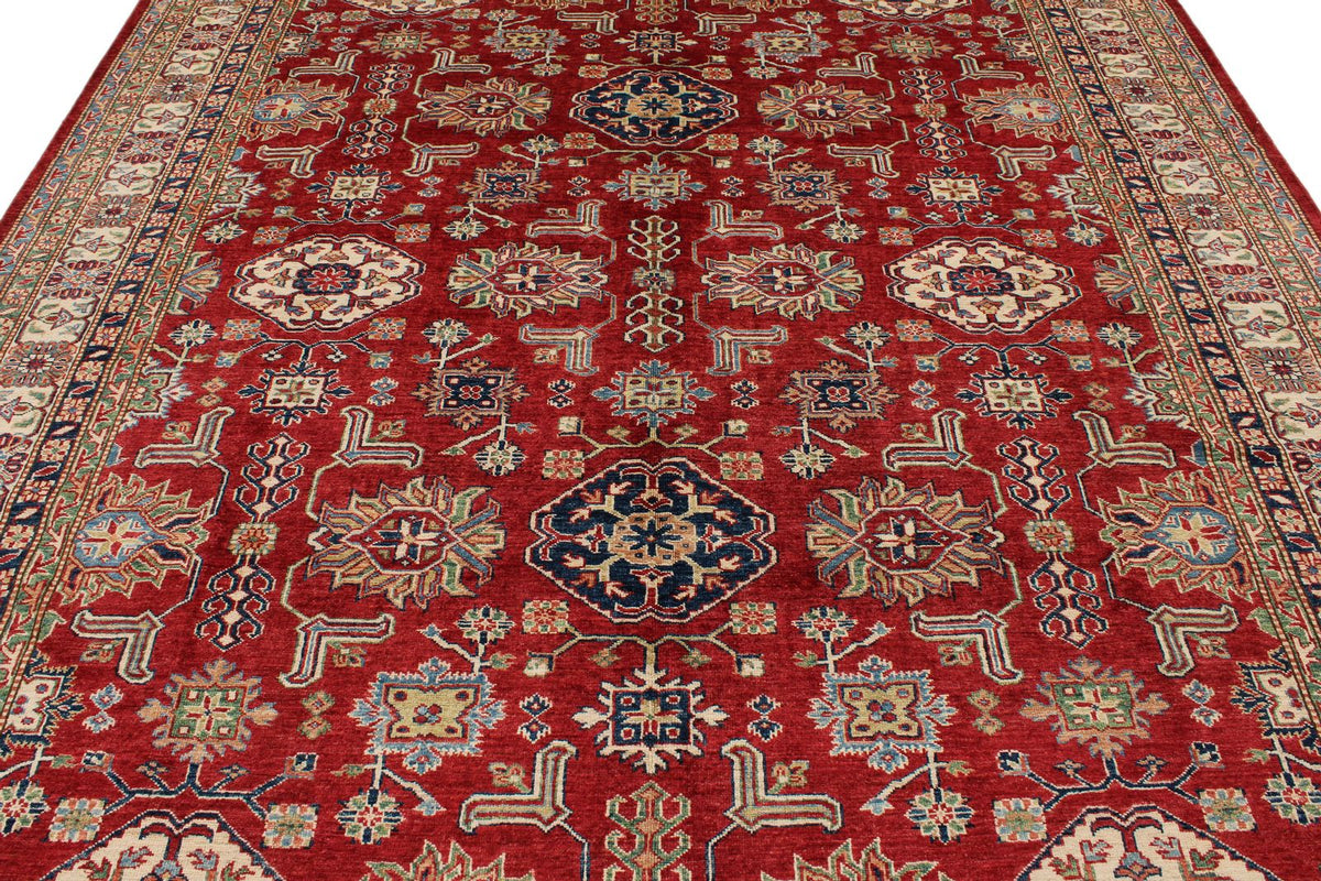 8x10 Red and Ivory Kazak Tribal Rug