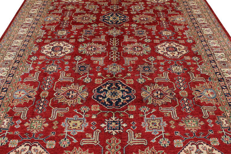 8x10 Red and Ivory Kazak Tribal Rug