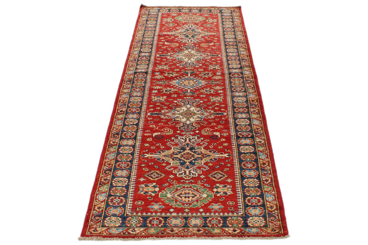3x8 Red and Navy Kazak Tribal Runner