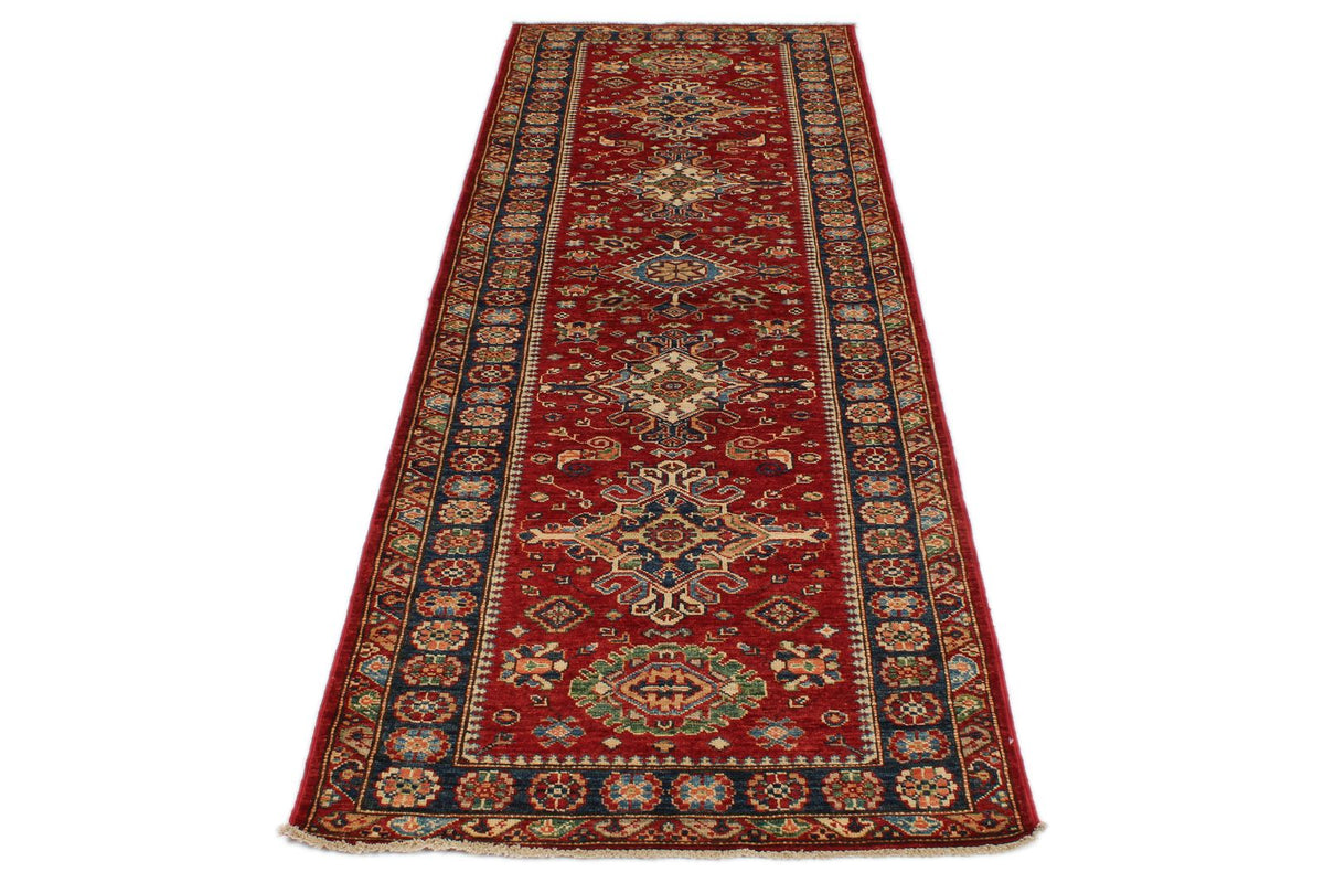 3x8 Red and Navy Kazak Tribal Runner
