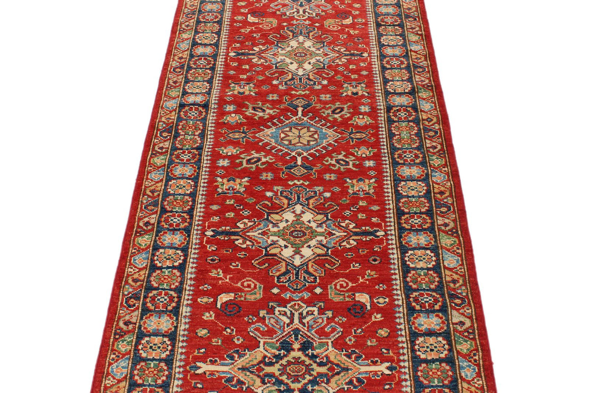 3x8 Red and Navy Kazak Tribal Runner