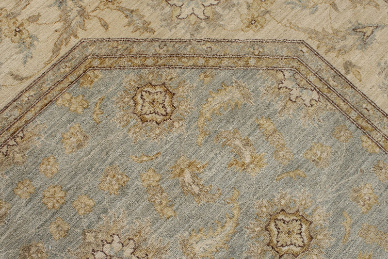 8x8 Blue and Ivory Turkish Oushak Rug