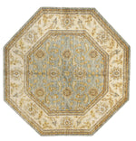 8x8 Blue and Ivory Turkish Oushak Rug