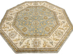 8x8 Blue and Ivory Turkish Oushak Rug