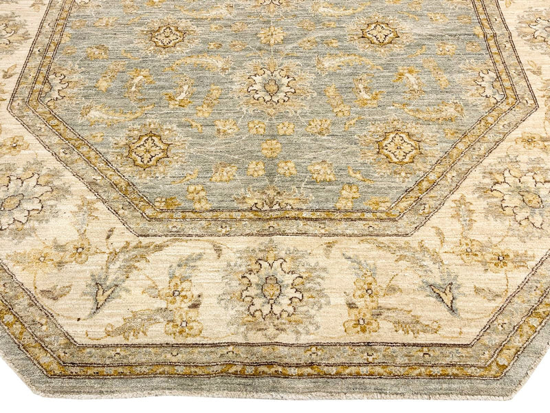 8x8 Blue and Ivory Turkish Oushak Rug