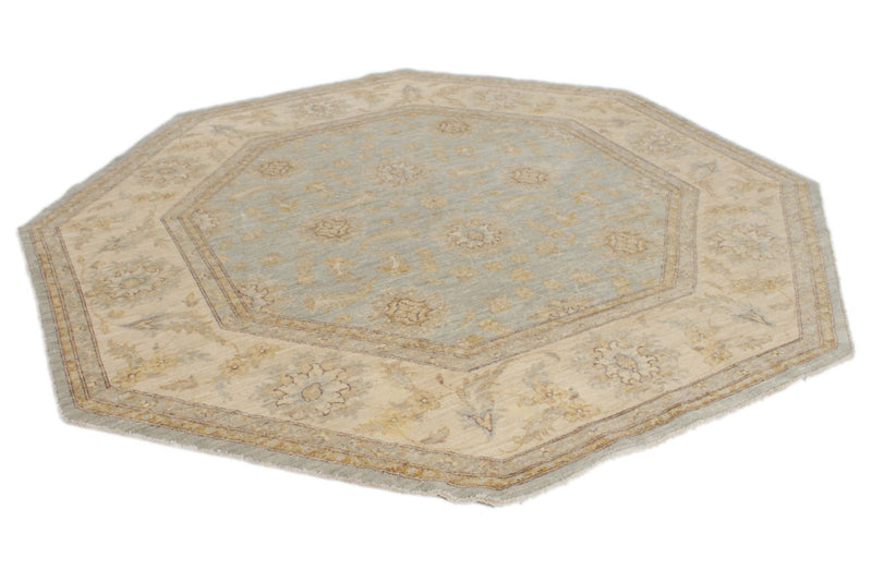 8x8 Blue and Ivory Turkish Oushak Rug