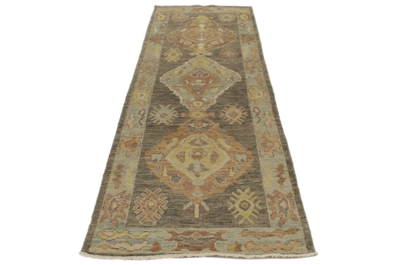 3x9 Beige and Gray Turkish Oushak Runner