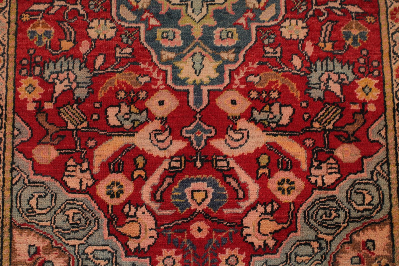 3x6 Red and Gray Turkish Tribal Rug