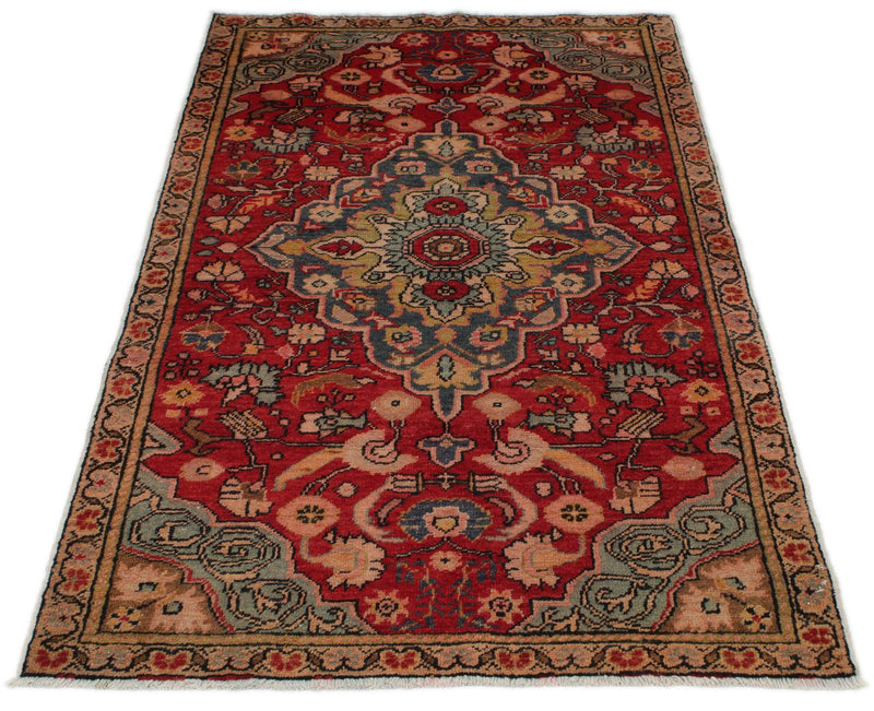 3x6 Red and Gray Turkish Tribal Rug