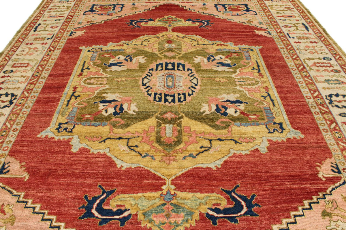 10x13 Red and Ivory Turkish Oushak Rug