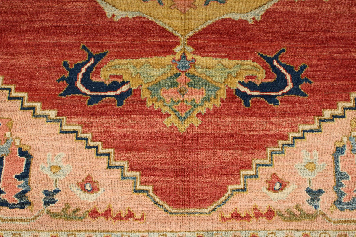 10x13 Red and Ivory Turkish Oushak Rug